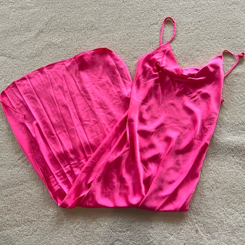 ROME COWL NECK SLIP MIDI DRESS IN HOT PINK